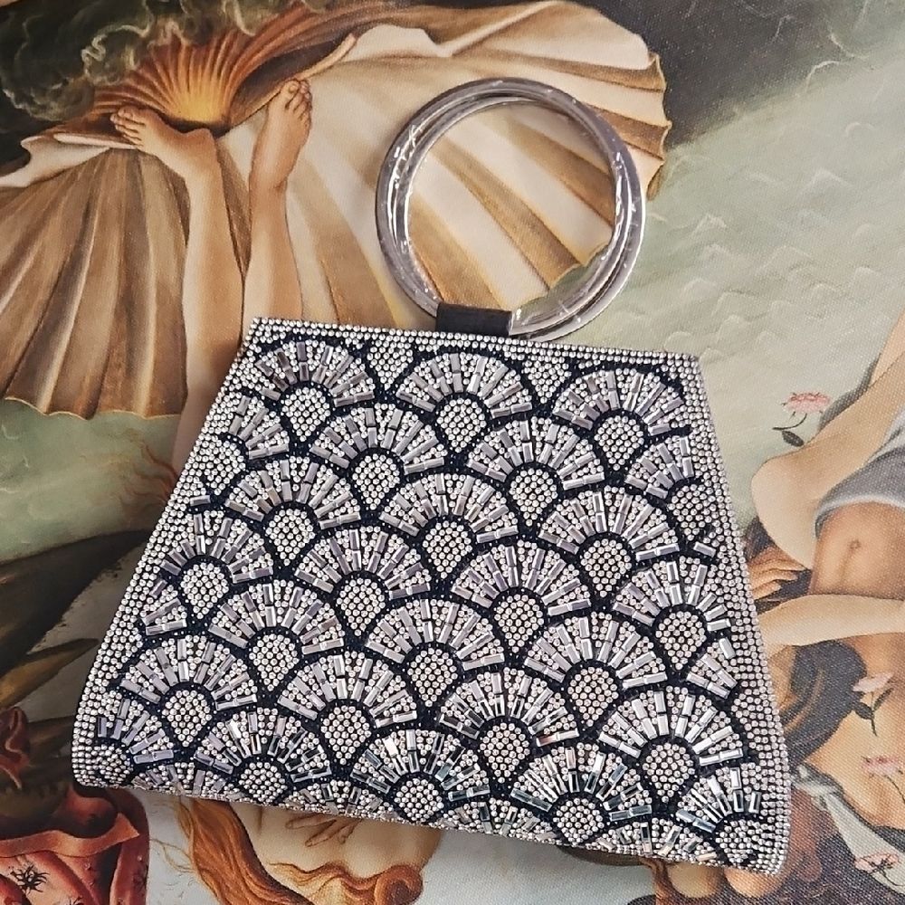 Elegant Beaded Clutch with Silver Accents